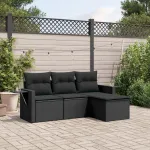Set mobilier de grădină cu perne, 4 piese, negru, poliratan GartenMobel Dekor