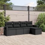 Set mobilier de grădină cu perne, 5 piese, negru, poliratan GartenMobel Dekor