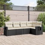 Set mobilier de grădină cu perne, 5 piese, negru, poliratan GartenMobel Dekor
