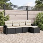 Set mobilier de grădină cu perne, 5 piese, negru, poliratan GartenMobel Dekor