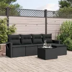 Set mobilier de grădină cu perne, 6 piese, negru, poliratan GartenMobel Dekor