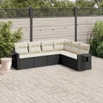 Set mobilier de grădină cu perne, 6 piese, negru, poliratan GartenMobel Dekor