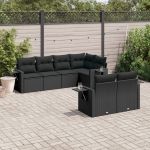 Set canapele de grădină cu perne, 7 piese, negru, poliratan GartenMobel Dekor