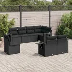 Set mobilier de grădină cu perne, 8 piese, negru, poliratan GartenMobel Dekor