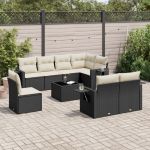 Set mobilier de grădină cu perne, 9 piese, negru, poliratan GartenMobel Dekor