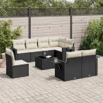 Set mobilier de grădină cu perne, 9 piese, negru, poliratan GartenMobel Dekor