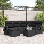 Set canapele de grădină cu perne, 7 piese, negru, poliratan GartenMobel Dekor
