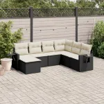 Set canapele de grădină cu perne, 7 piese, negru, poliratan GartenMobel Dekor