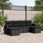 Set mobilier de grădină cu perne, 6 piese, negru, poliratan GartenMobel Dekor