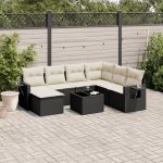 Set mobilier de grădină cu perne, 8 piese, negru, poliratan GartenMobel Dekor
