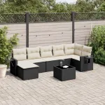 Set mobilier de grădină cu perne, 8 piese, negru, poliratan GartenMobel Dekor
