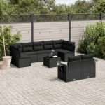 Set canapele de grădină cu perne, 10 piese, negru, poliratan GartenMobel Dekor
