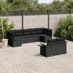 Set mobilier de grădină cu perne, 9 piese, negru, poliratan GartenMobel Dekor