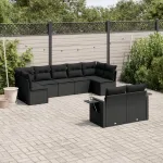 Set mobilier de grădină cu perne, 9 piese, negru, poliratan GartenMobel Dekor