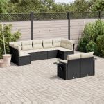 Set mobilier de grădină cu perne, 9 piese, negru, poliratan GartenMobel Dekor