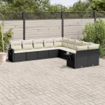 Set canapele de grădină cu perne, 10 piese, negru, poliratan GartenMobel Dekor