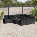 Set canapele de grădină cu perne, 11 piese, negru, poliratan GartenMobel Dekor