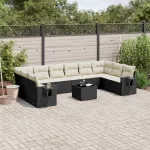 Set canapele de grădină cu perne, 11 piese, negru, poliratan GartenMobel Dekor