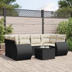 Set canapele de grădină cu perne, 7 piese, negru, poliratan GartenMobel Dekor