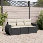 Set mobilier de grădină cu perne, 3 piese, negru, poliratan GartenMobel Dekor
