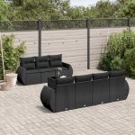 Set mobilier de grădină cu perne, 8 piese, negru, poliratan GartenMobel Dekor