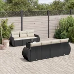 Set mobilier de grădină cu perne, 8 piese, negru, poliratan GartenMobel Dekor