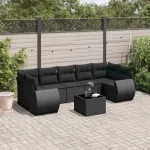 Set mobilier de grădină cu perne, 8 piese, negru, poliratan GartenMobel Dekor