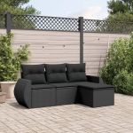 Set mobilier de grădină cu perne, 4 piese, negru, poliratan GartenMobel Dekor
