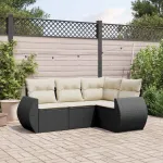 Set mobilier de grădină cu perne, 4 piese, negru, poliratan GartenMobel Dekor