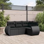 Set mobilier de grădină cu perne, 4 piese, negru, poliratan GartenMobel Dekor