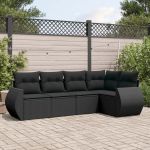 Set mobilier de grădină cu perne, 5 piese, negru, poliratan GartenMobel Dekor