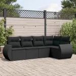 Set mobilier de grădină cu perne, 5 piese, negru, poliratan GartenMobel Dekor