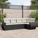 Set mobilier de grădină cu perne, 5 piese, negru, poliratan GartenMobel Dekor