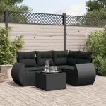 Set mobilier de grădină cu perne, 5 piese, negru, poliratan GartenMobel Dekor