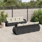 Set mobilier de grădină cu perne, 9 piese, negru, poliratan GartenMobel Dekor
