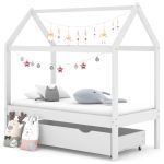 Cadru pat copii cu un sertar, alb, 70x140 cm, lemn masiv de pin GartenMobel Dekor