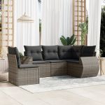 Set canapea de grădină cu perne, 5 piese, gri, poliratan GartenMobel Dekor