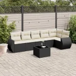Set canapele de grădină cu perne, 7 piese, negru, poliratan GartenMobel Dekor