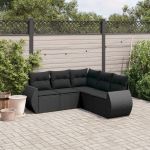 Set mobilier de grădină cu perne, 5 piese, negru, poliratan GartenMobel Dekor