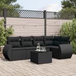 Set mobilier de grădină cu perne, 6 piese, negru, poliratan GartenMobel Dekor