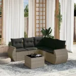 Set mobilier grădină cu perne, 6 piese, gri, poliratan GartenMobel Dekor