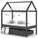 Cadru pat copii cu sertar gri închis 70x140 cm lemn masiv pin GartenMobel Dekor