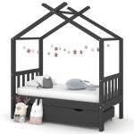 Cadru pat copii cu sertar gri închis 70x140 cm lemn masiv pin GartenMobel Dekor
