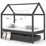 Cadru pat copii cu sertar gri închis 80x160 cm lemn masiv pin GartenMobel Dekor