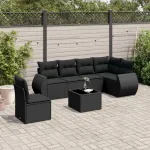 Set canapele de grădină cu perne, 7 piese, negru, poliratan GartenMobel Dekor