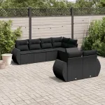Set canapele de grădină cu perne, 7 piese, negru, poliratan GartenMobel Dekor