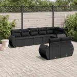 Set mobilier de grădină cu perne, 8 piese, negru, poliratan GartenMobel Dekor