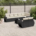 Set mobilier de grădină cu perne, 9 piese, negru, poliratan GartenMobel Dekor