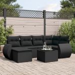 Set canapele de grădină cu perne, 7 piese, negru, poliratan GartenMobel Dekor