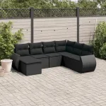 Set canapele de grădină cu perne, 7 piese, negru, poliratan GartenMobel Dekor